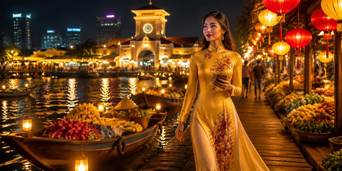 Cảnh đặt cược casino sôi động tại chợ đêm TP. Hồ Chí Minh với ánh đèn lung linh